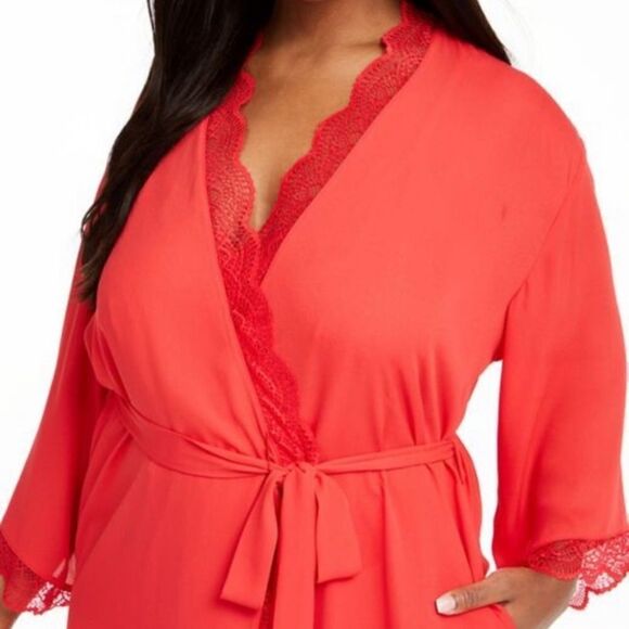 INC International Concepts Red Lace Trim Short Robe Size 3X - Picture 2 of 8